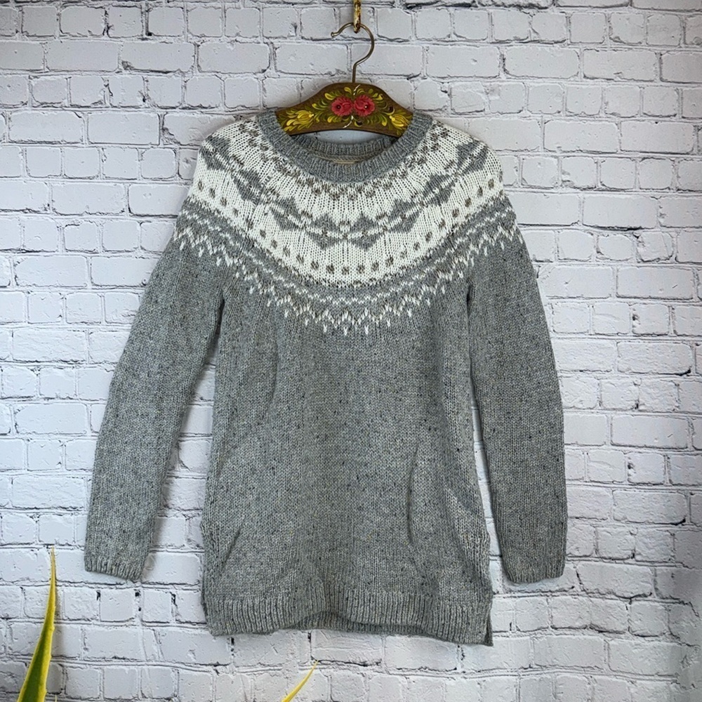 GARAGE Gray Fair Isle Nordic Knit Sweater Soft Cozy Blend M